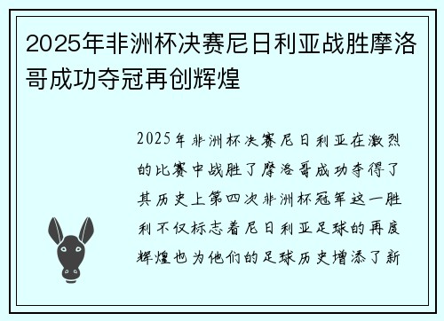 2025年非洲杯决赛尼日利亚战胜摩洛哥成功夺冠再创辉煌